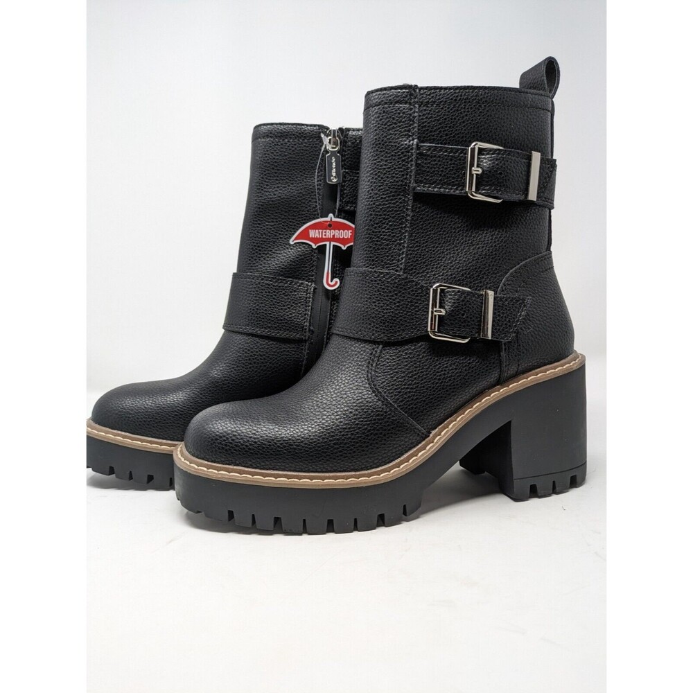 Blondo Waterproof Reno Black Leather Combat Boots Buckle Women's Size 7.5 NWT